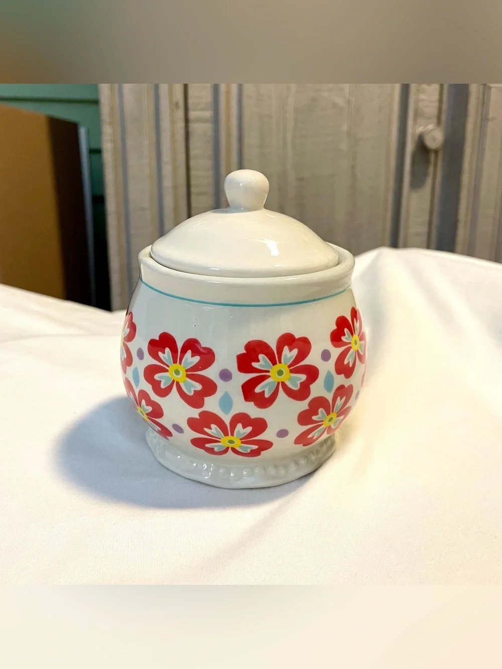 *VTG* Pioneer Woman Sugar Bowl w/Lid-Floral Stoneware Dish-Retro/Vintage/Ceramic